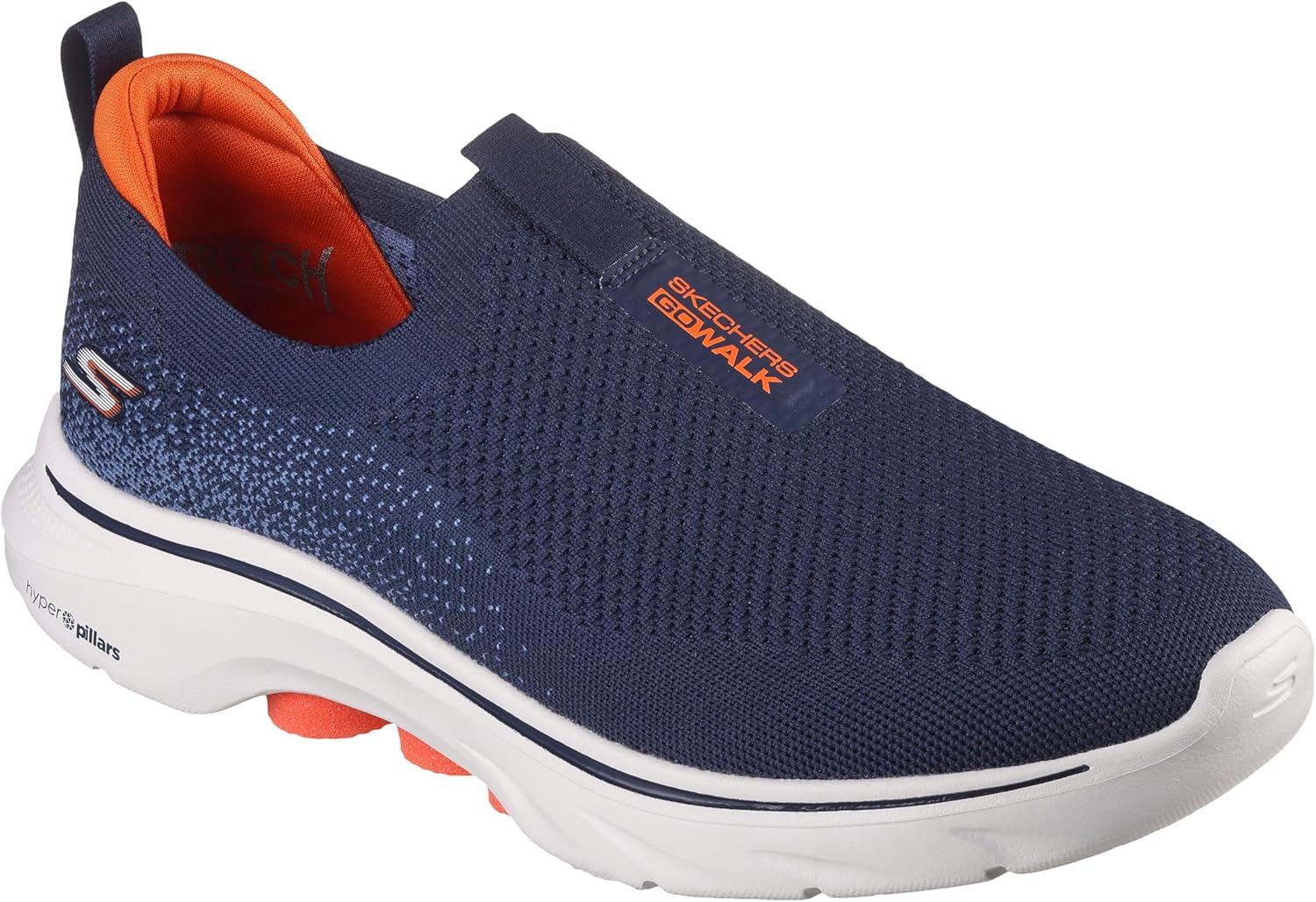 Мужские кроссовки Skechers Go Walk 7 Stretch Fit без шнурков, синий/оранжевый/темно-синий — фото 2