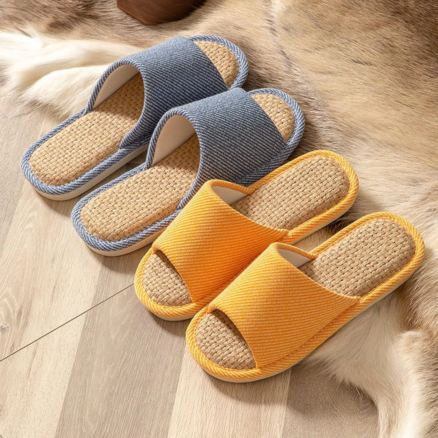 Шлепанцы Badeschuhe Damen Sandalen Herren Badelatschen Leichte Leinen Hausschuhe für Frauen Perfect für Drinnen Bequeme Schuhe für Paare Stilvolles und Gemütliches Design Generic, Marineblau — фото 4