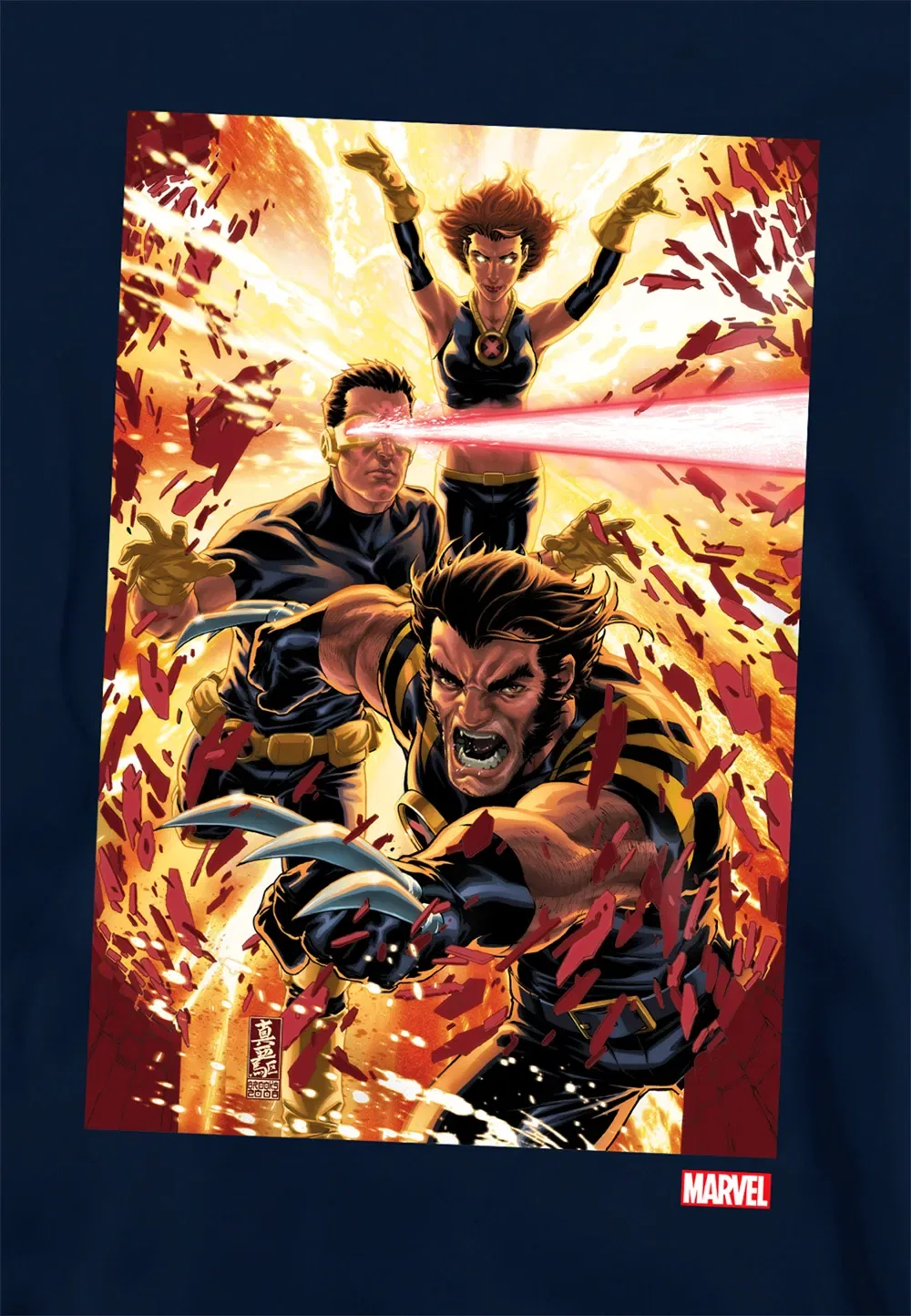 Детская худи Marvel X-Men с принтом Росомахи, Циклопа и Джин Грей, темно-синий — фото 2