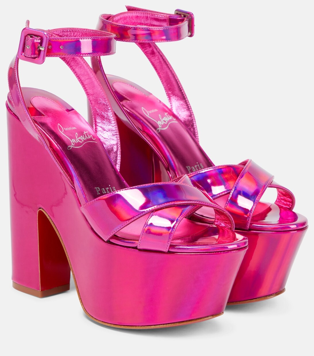 Босоножки Superyaz из лакированной кожи на платформе Christian Louboutin, розовый