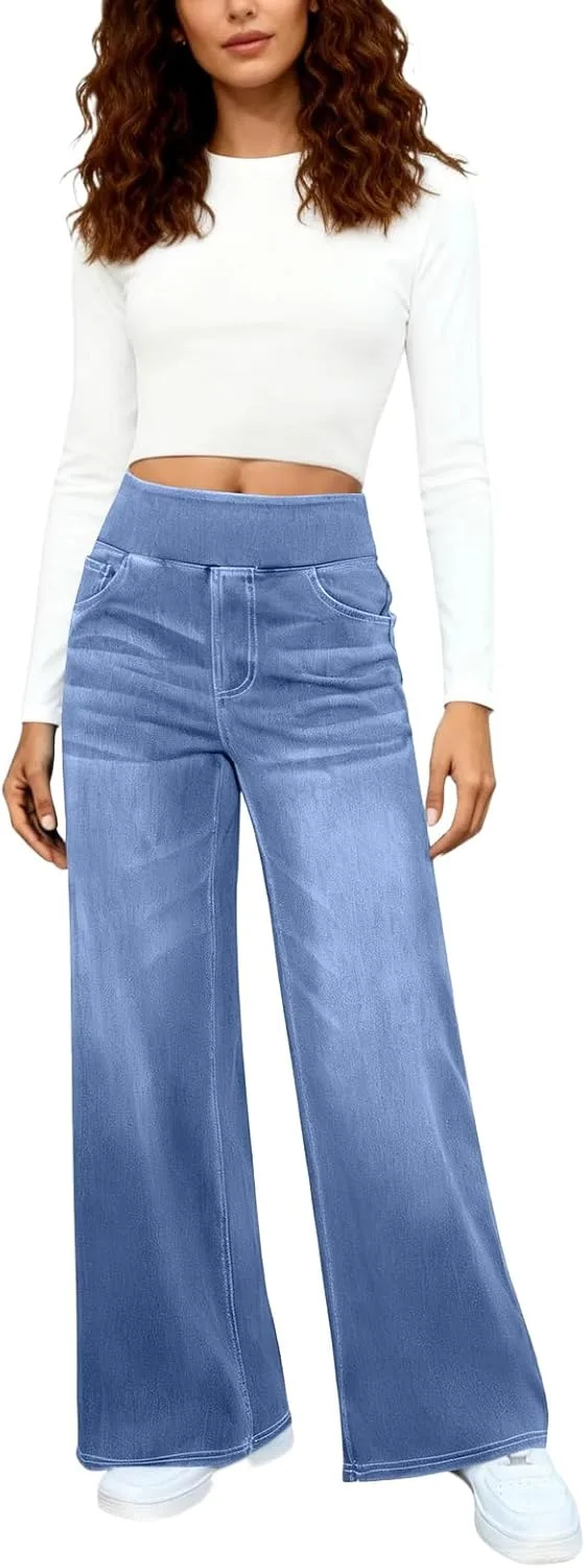Джинсы для женщин Relaxed Fit Stretch High Waisted с эластичным поясом — фото 4