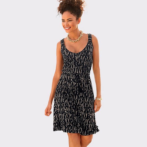 

Женское платье с v-образным вырезом без рукавов с принтом Lascana, Black Printed