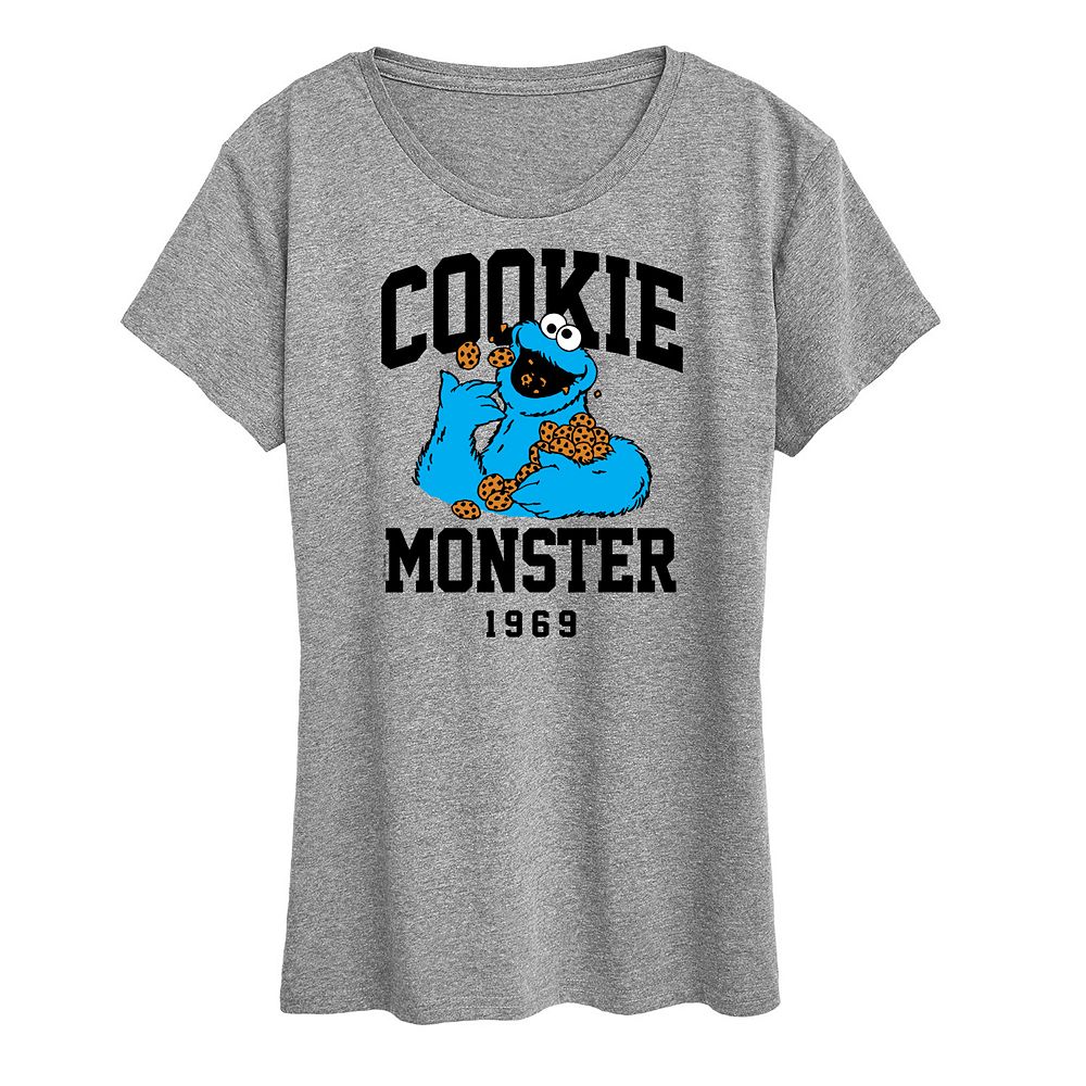 

Женская футболка с рисунком «Улица Сезам» Cookie Monster Licensed Character, цвет Heather Gray