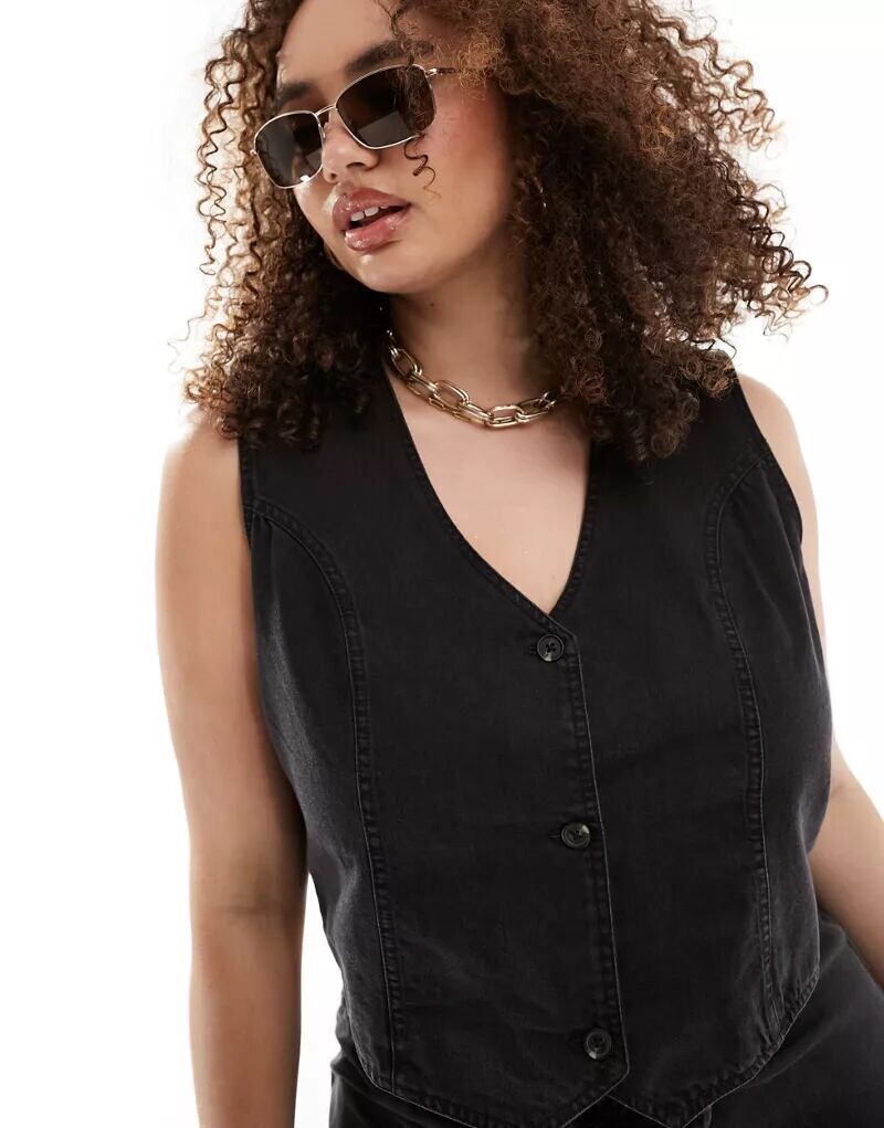 

Черный комбинезон из мягкого джинсового жилета ASOS DESIGN Curve