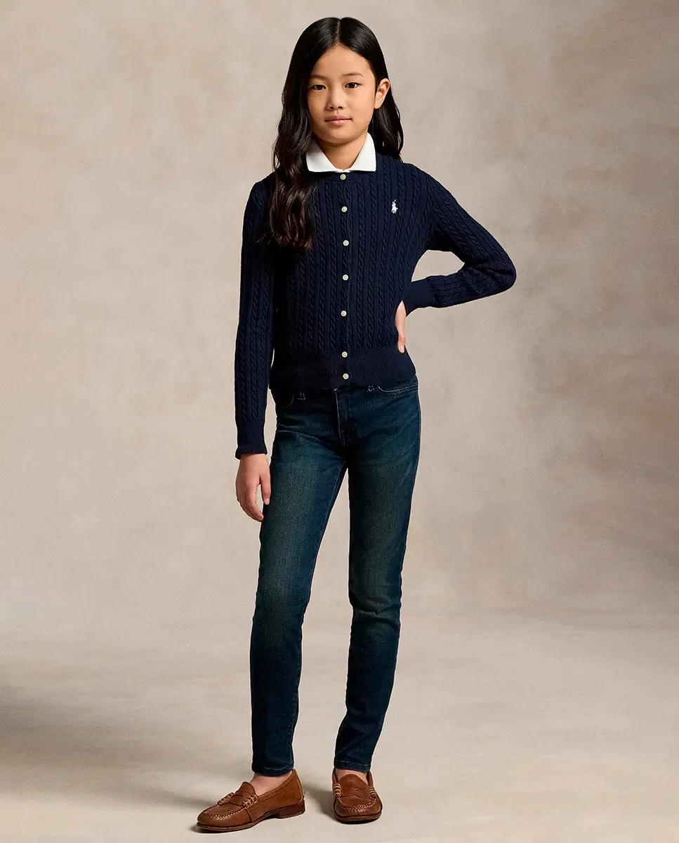 Детский хлопковый кардиган вязкой в косичку Polo Ralph Lauren, темно-синий — фото 2