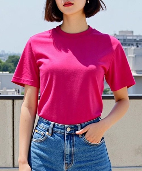 

Футболка с круглым вырезом и коротким рукавом из высококачественного хлопка United Athle, фуксия