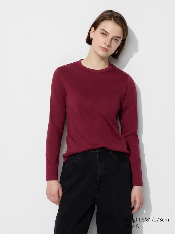 

Лонгслив женский с круглым вырезом Uniqlo, бордовый