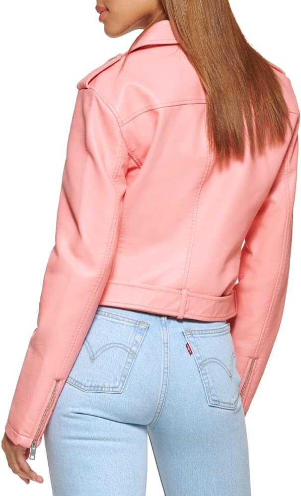 Женская куртка-косуха Levi's из искусственной кожи с поясом, коралловый — фото 4