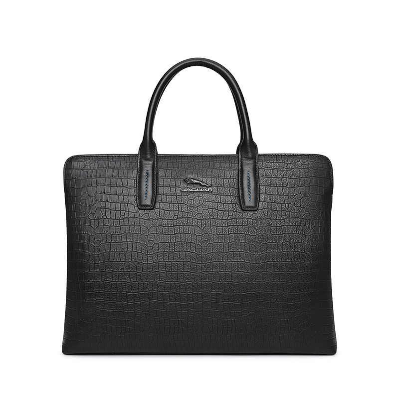 

JAGUAR Кожаный портфель для ноутбука мужской черный большой, Black