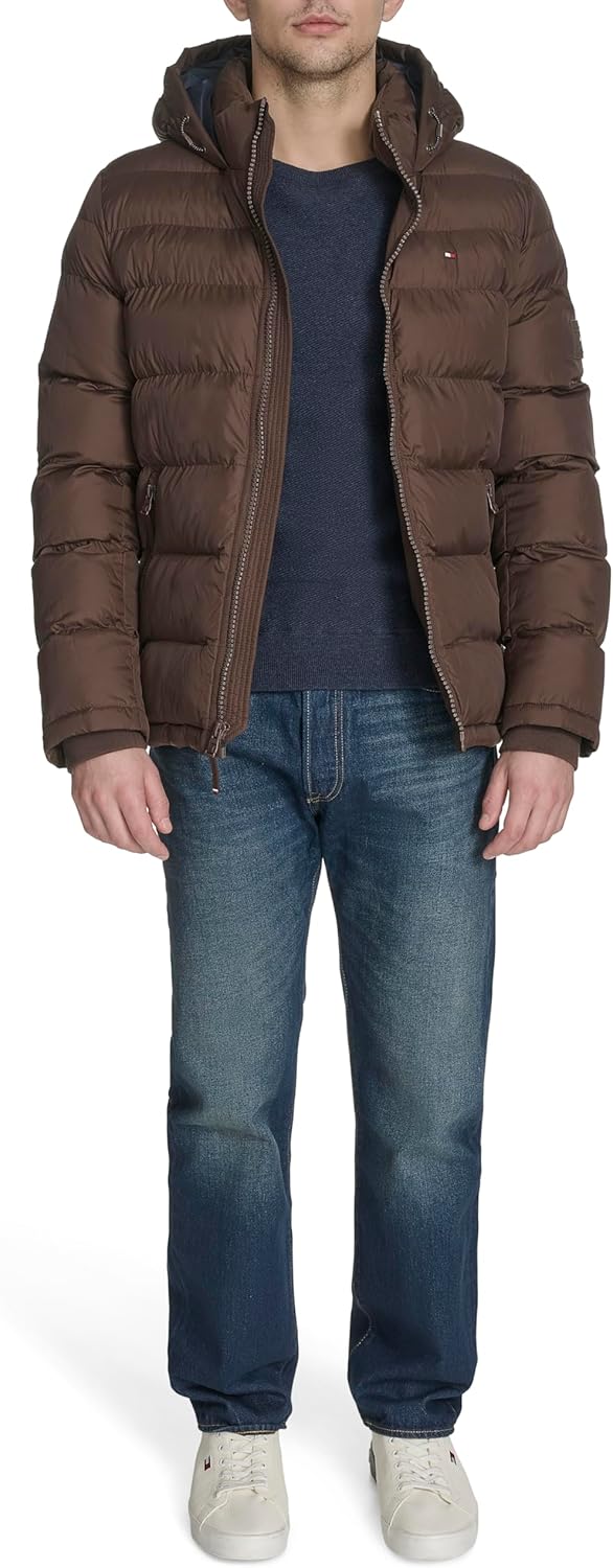 Мужская стеганая куртка с капюшоном Tommy Hilfiger (стандартная и для больших и высоких), Dark Brown — фото 2