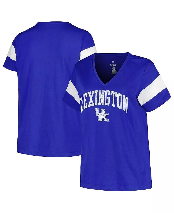 

Женская футболка с v-образным вырезом и круглым вырезом в полоску Royal Distressed Kentucky Wildcats больших размеров Profile
