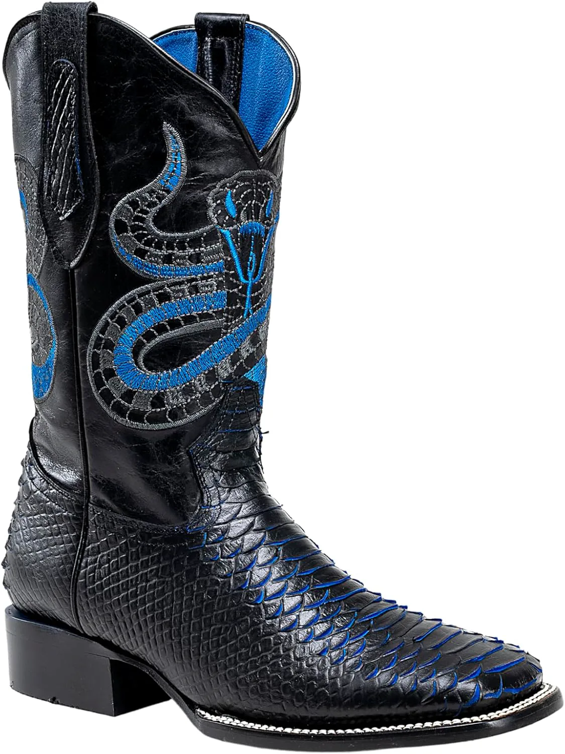 Мужские западные сапоги Joe Boots с экзотическим рисунком из питоновой кожи: ковбойские сапоги с квадратным носком, родео, двухцветные Joe Exclusive, синий — фото 3