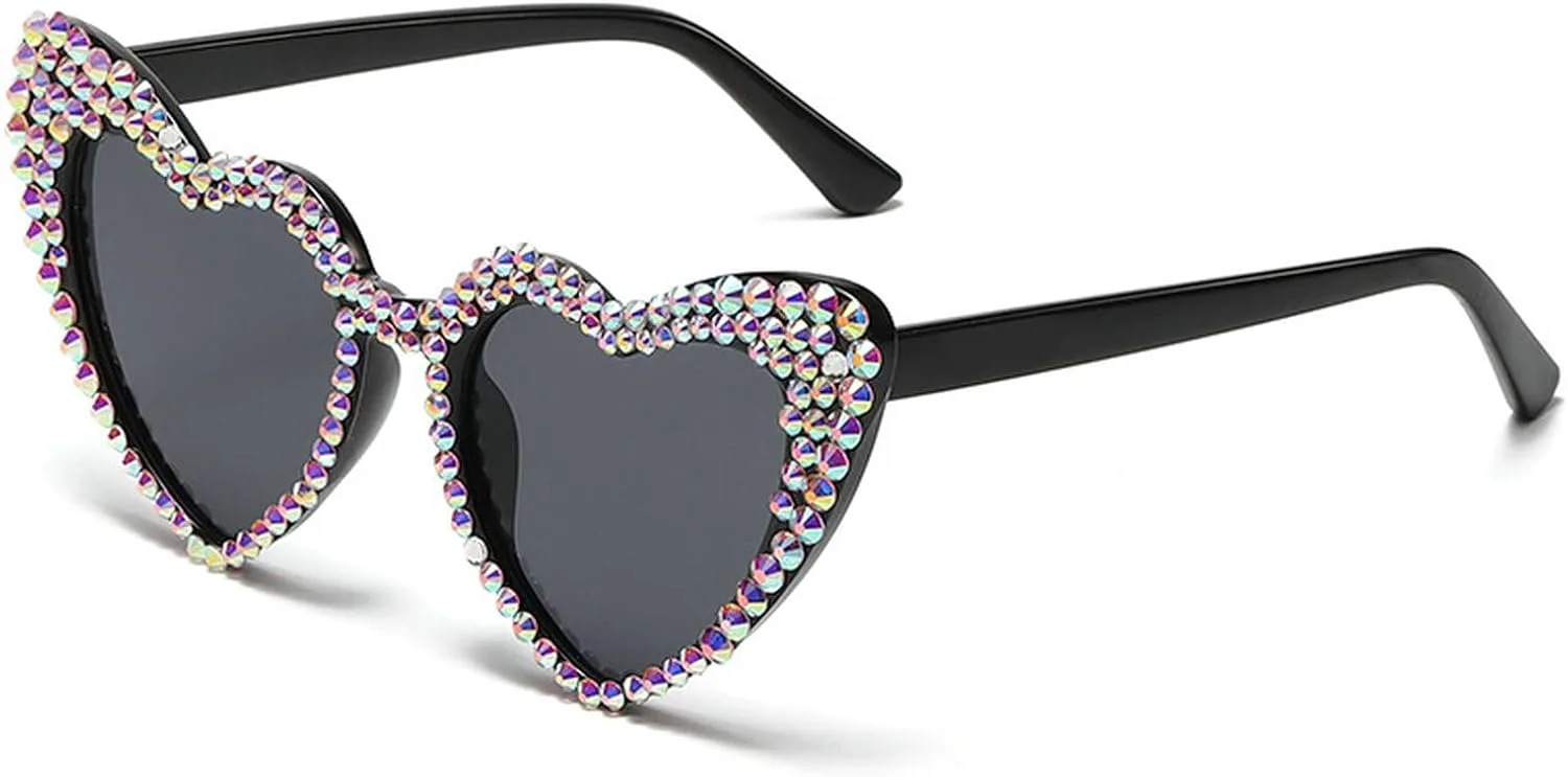 

Солнцезащитные очки COTIA Love Heart с блестящей бриллиантовой оправой, женские, в форме «кошачий глаз», роскошные, со стразами, милые, для вечеринок, Black