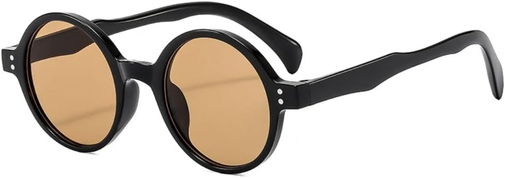 

Винтажные круглые солнцезащитные очки с модными заклепками для женщин, роскошные мужские очки для активного отдыха, путешествий, рыбалки, защита от УФ-излучения UV400 TVTBBVV, Black Tea