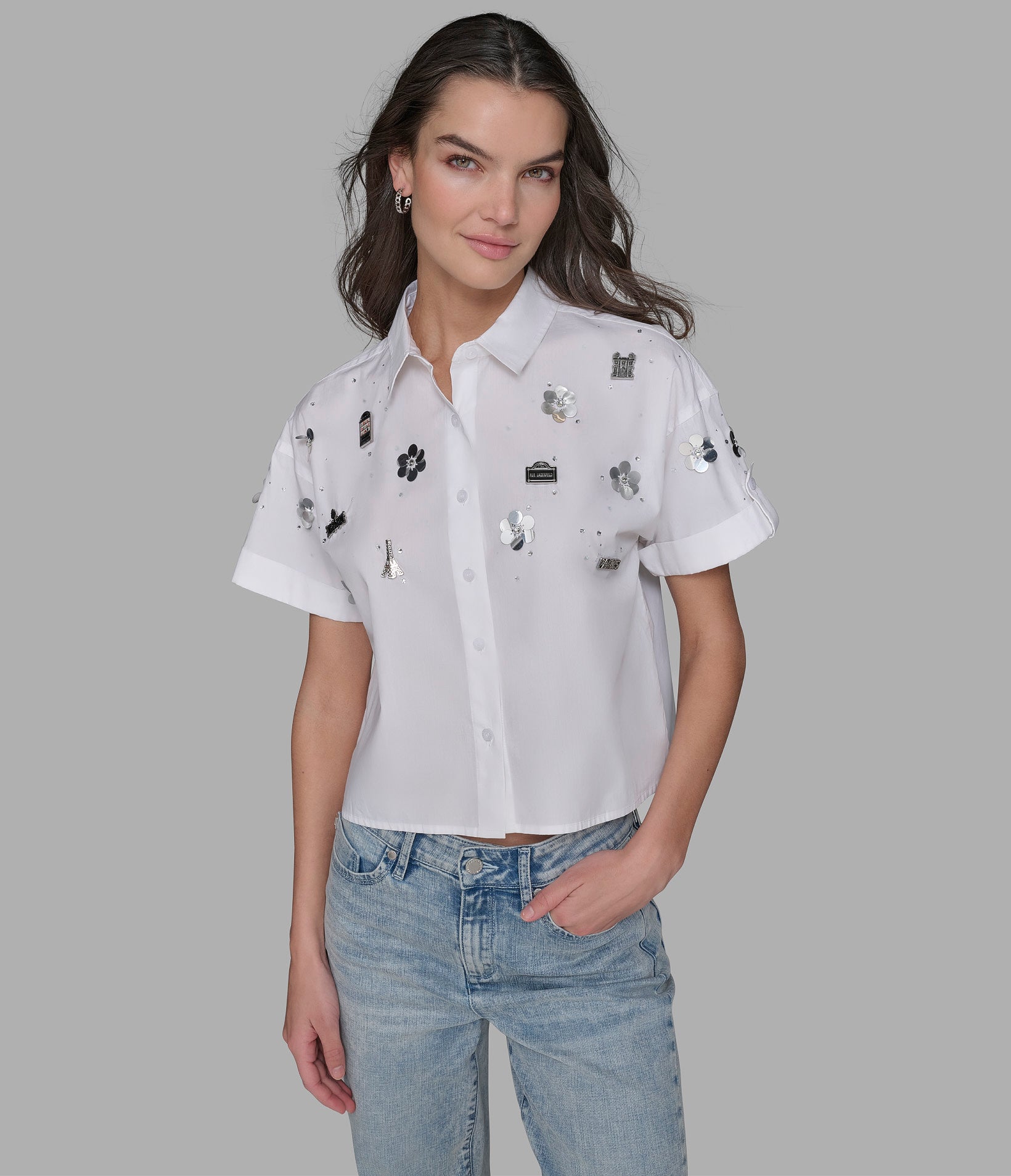

Топ crop poplin with rivet KARL LAGERFELD PARIS, белый