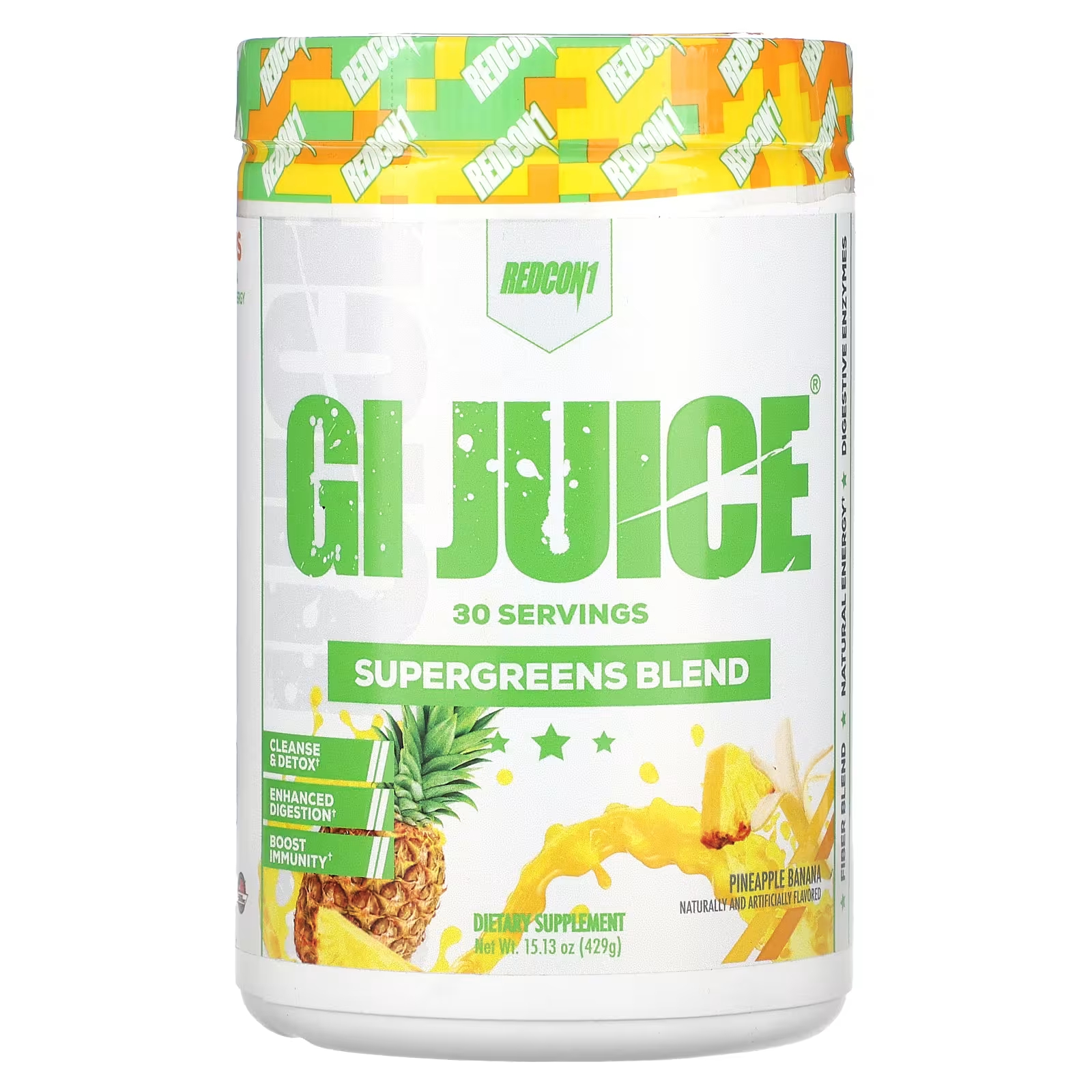 

Добавка Redcon1 GI Juice Supergreens смесь ананаса и банана, 429 г