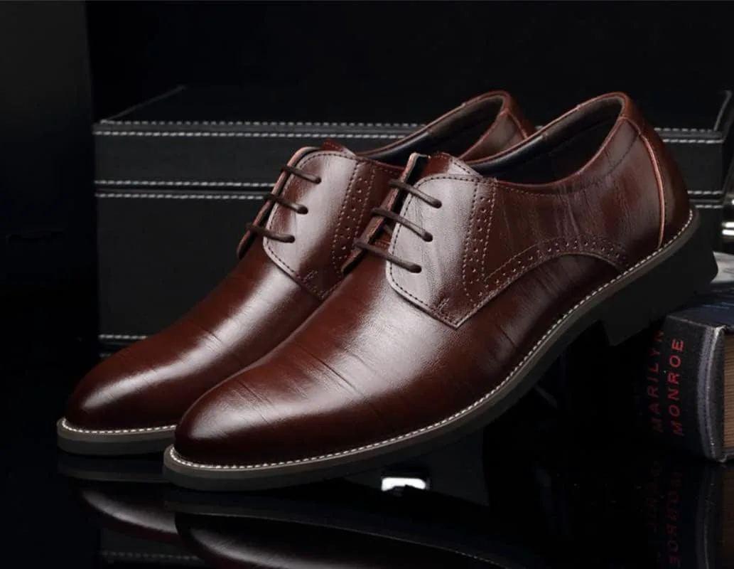 ZHOUYF Мужская обувь Oxford Fashion Classic Шнуровка Ретро-кожаные туфли с заостренным носком Повседневная обувь для уличного отдыха Официальная обувь Дышащие противоскользящие свадебные туфли для мужчин, коричневый — фото 4