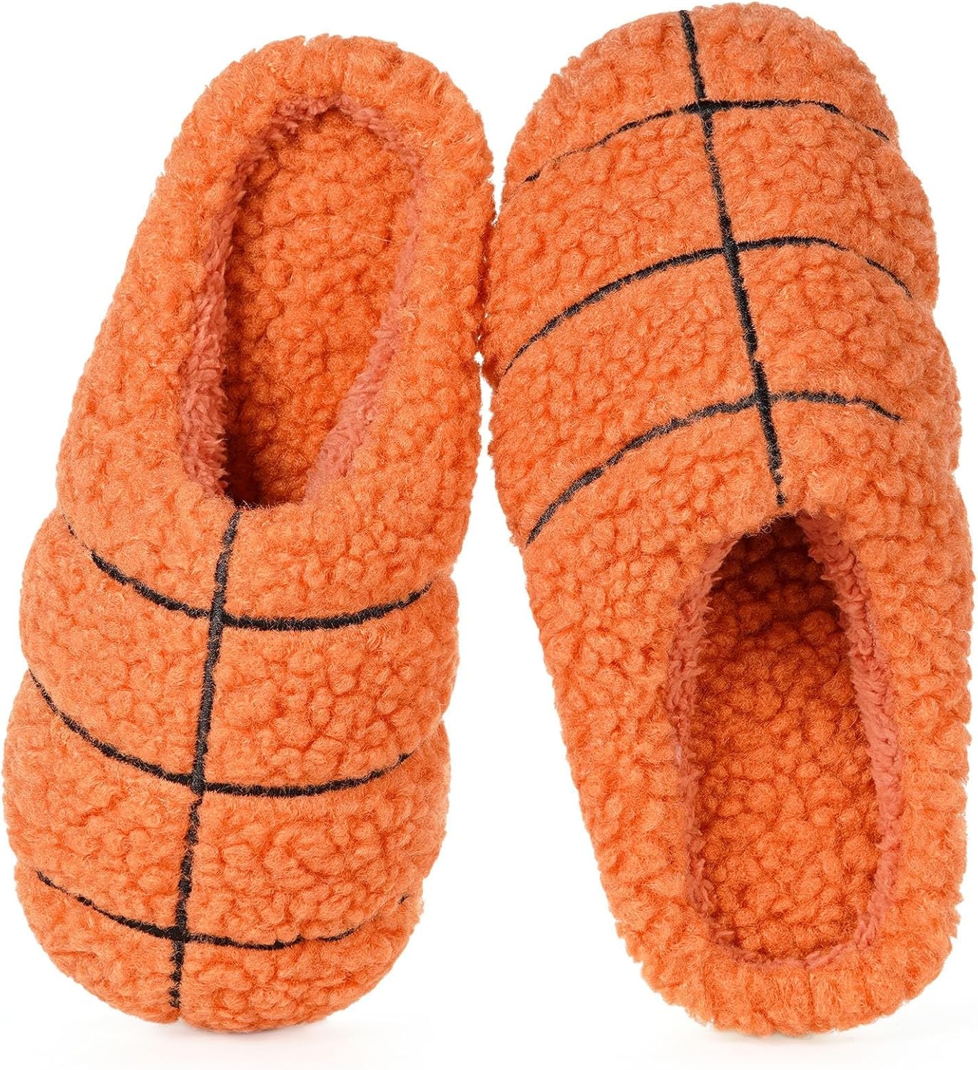 

Женские и мужские спортивные тапочки для зала, зимние утепленные плюшевые домашние тапочки с мемори-пеной, уютные шлепанцы для дома и спальни с противоскользящей подошвой Kukto, Basketball Orange