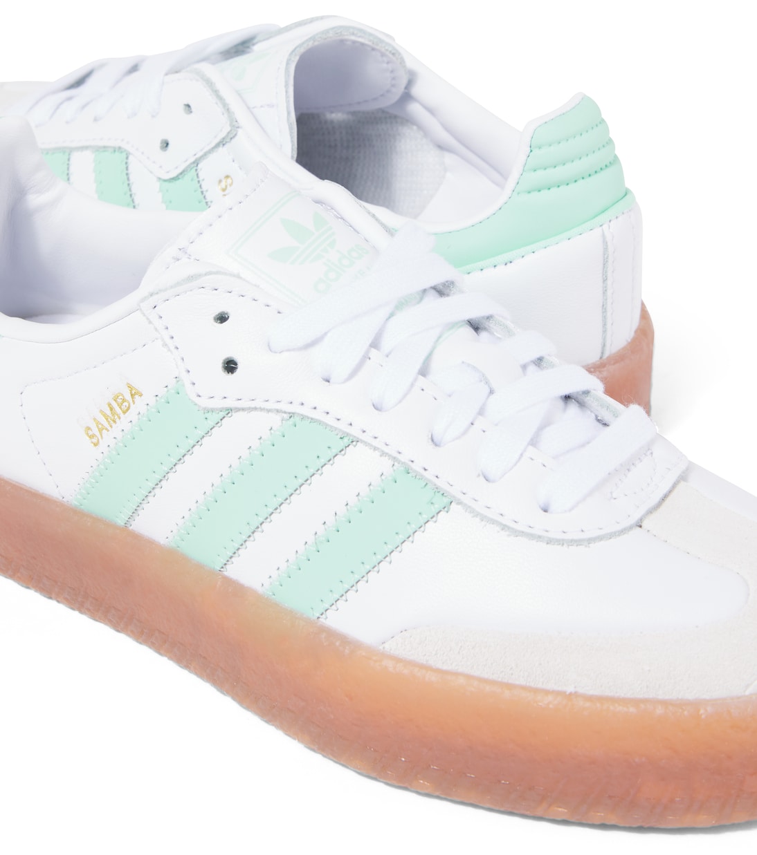 Кроссовки Sambae из кожи и замши Adidas Originals Kids, Ftwr White/Clear Mint — фото 4