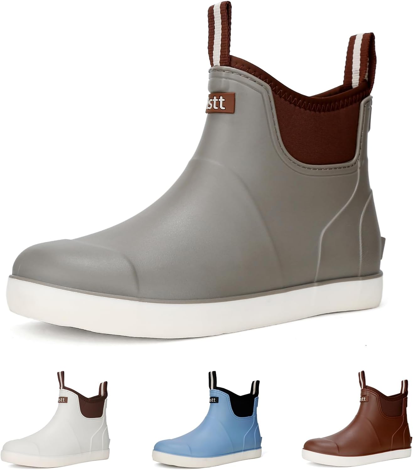 

Мужские ботинки для палубы, водонепроницаемые мужские рыбацкие ботинки с высокой сцепкой, легкие садовые дождевые ботинки, резиновые ботинки до щиколотки, прочная водная обувь для лодки Dscoryar, серый