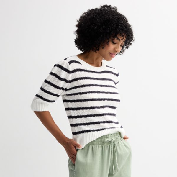 

Женский свитер с коротким рукавом Sonoma Goods For Life, цвет neutral gray stripe
