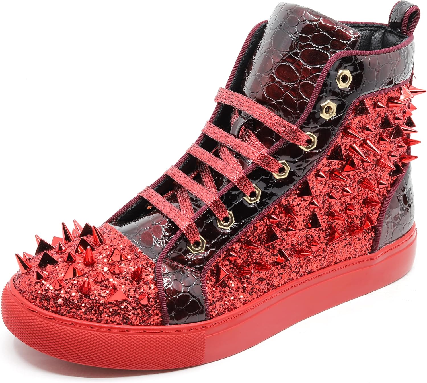 

Мужские высокие блестящие кроссовки с шипами на плоской подошве, повседневная мода SNK-02 Metrocharm, красный