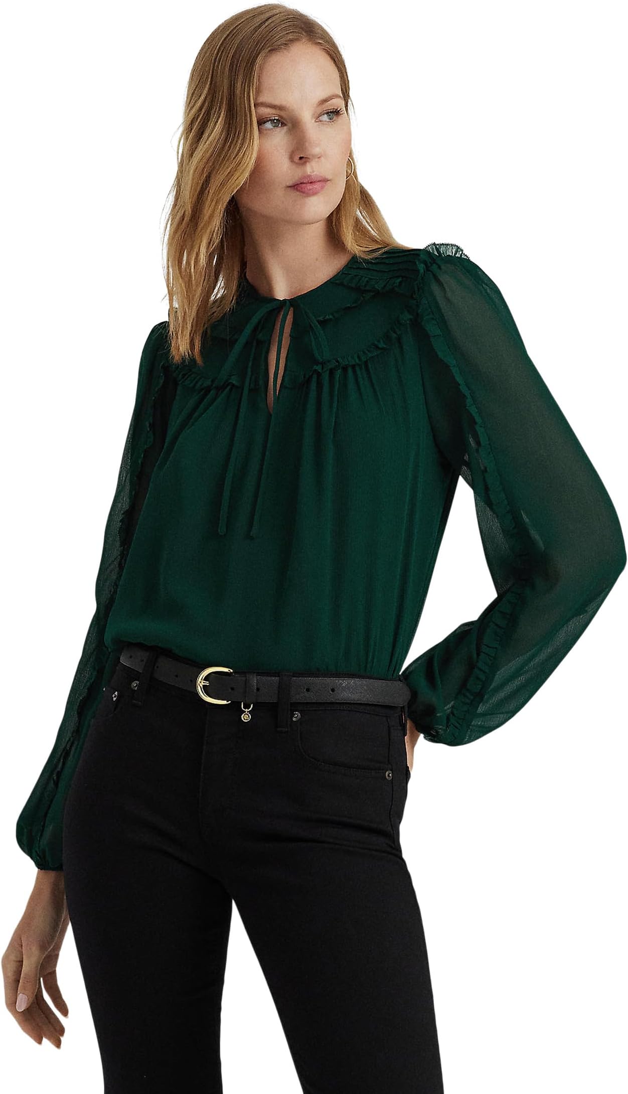 

Блуза Lauren Ralph Lauren Ruffle-Trim Georgette Tie-Neck Blouse, цвет Season Green