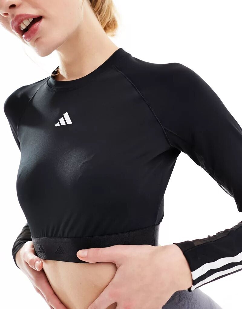 Черный укороченный топ с длинными рукавами adidas Training Hyperglam adidas performance — фото 2