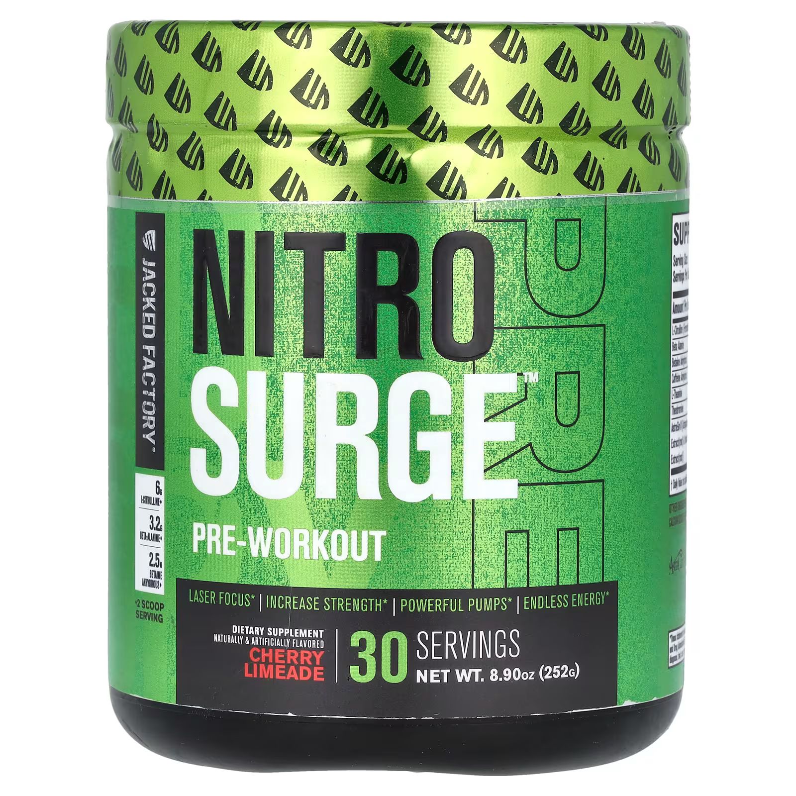 

Nitro Surge, Предтренировочный комплекс, вишневый лайм, 8,9 унции (252 г) Jacked Factory