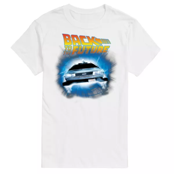 

Большой и высокий логотип «Назад в будущее» и футболка с графикой Delorean Licensed Character, белый