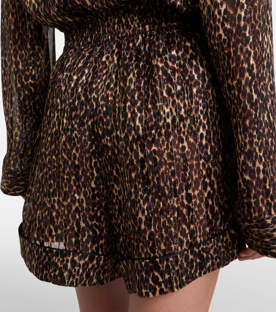 Шелковые шорты с леопардовым принтом Saint Laurent, коричневый — фото 4