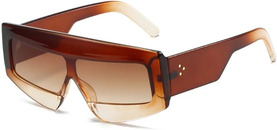 

Солнцезащитные очки Polygon для женщин в винтажном стиле, защита от УФ-излучения UV400; солнцезащитные очки для мужчин, цельные, с заклепками HDUBFY, Tea