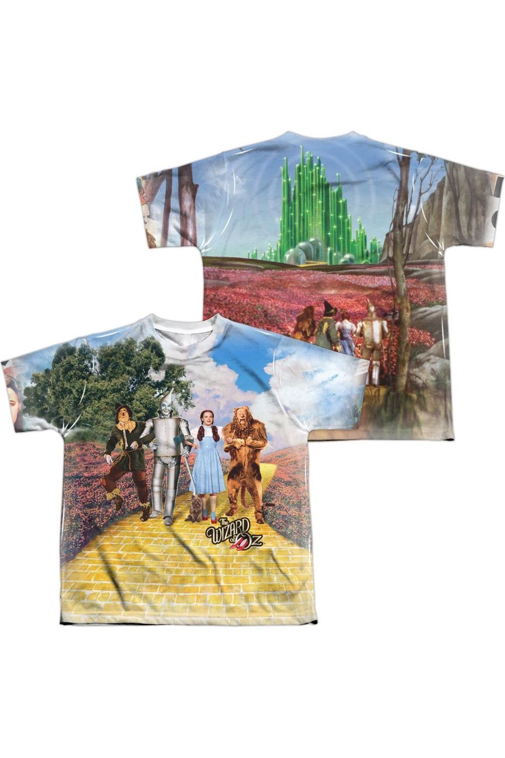 

Детская футболка с коротким рукавом из полиэстера с принтом "Волшебник страны Оз в дороге" (спереди/сзади) Gildan, мультиколор