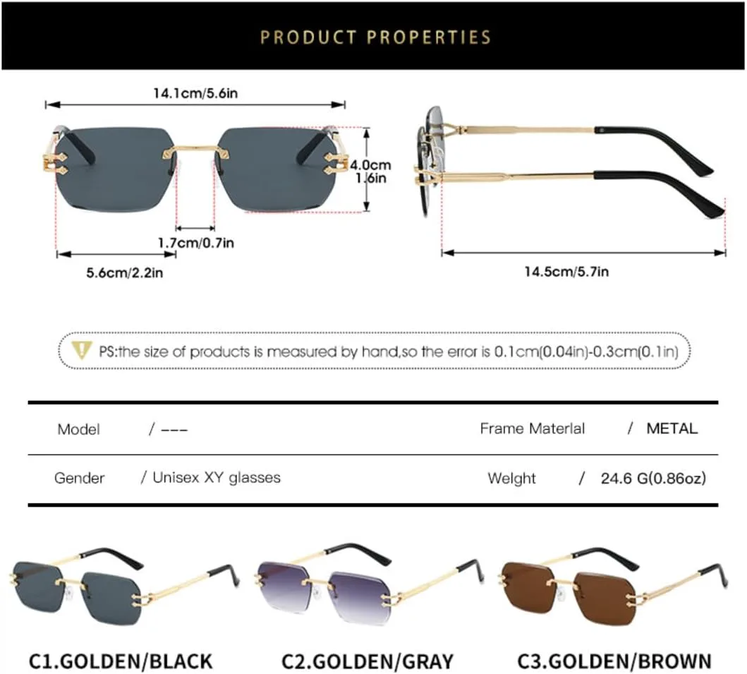 

Винтажные уникальные прямоугольные солнцезащитные очки без оправы для женщин, конфетные цвета, прозрачные линзы, мужские солнцезащитные очки TVTBBVV, Gold Black