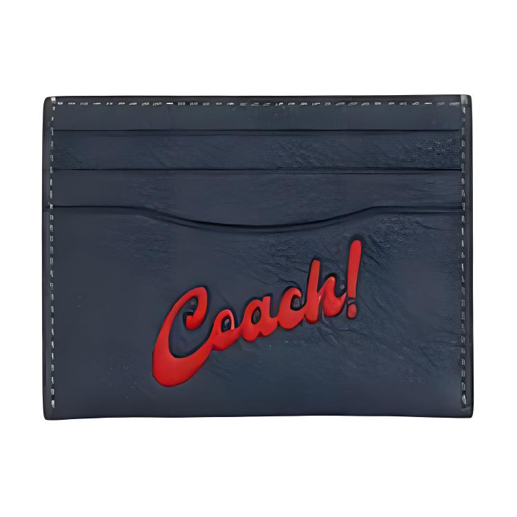 

Мини-кардхолдер из зерненой кожи COACH для женщин в джинсово-синем и красном цвете
