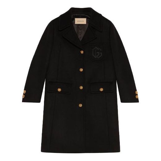 (WMNS) Шерстяное пальто Gucci с двойной буквой G, черное