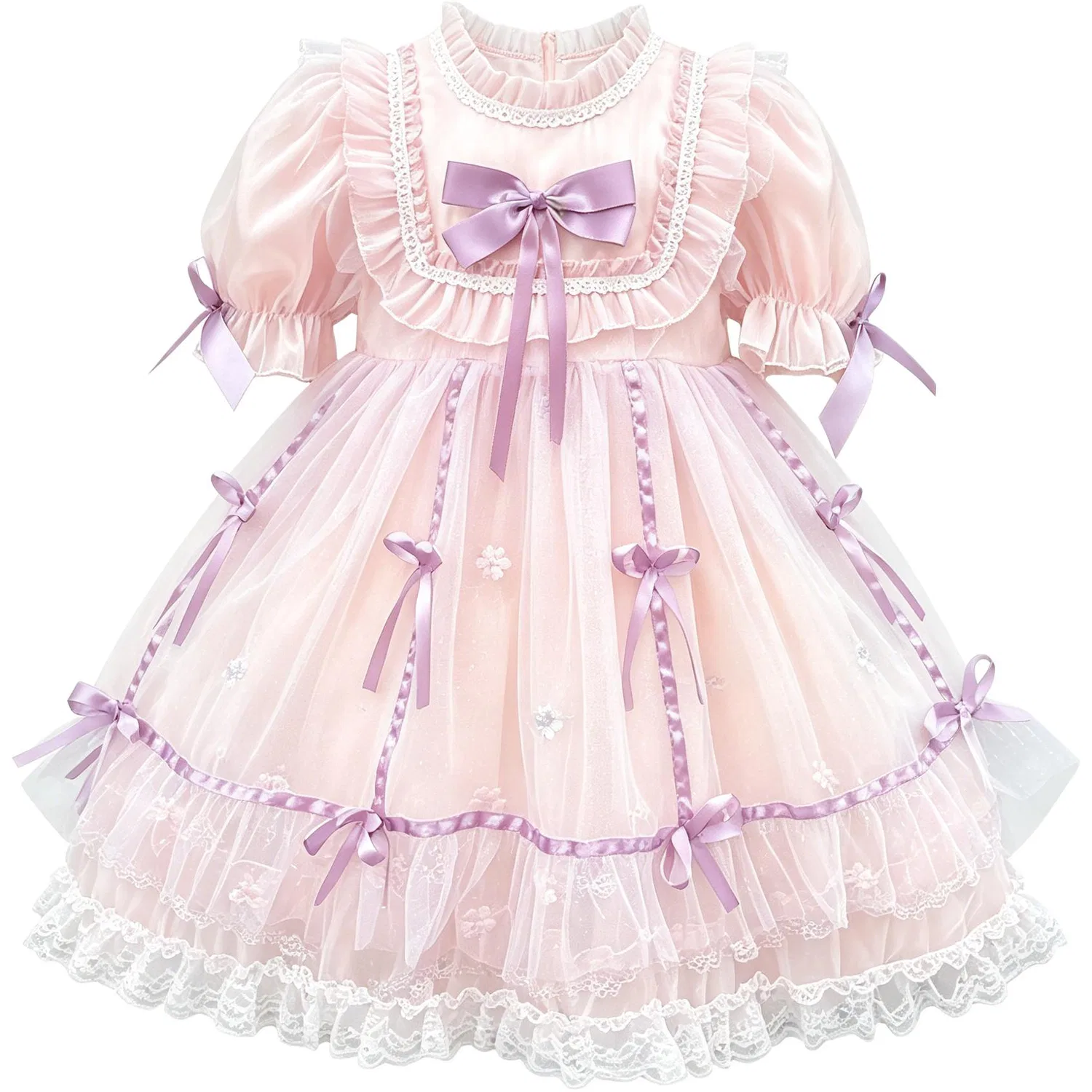 Платье детское с воротником-стойкой, средней длины, стрейч Disney, Pink Purple Dress+Headdress