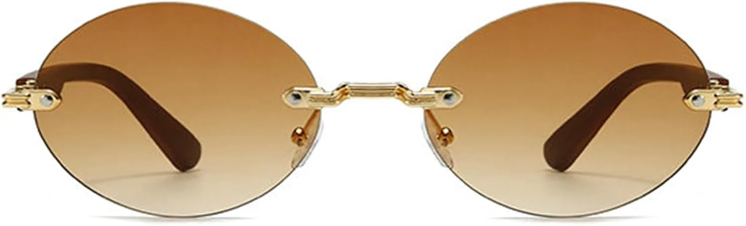 

Ретро овальные солнцезащитные очки без оправы, маленькие круглые очки без рамки, защита от УФ-излучения UV400, модные черные очки для мужчин и женщин helena, C4