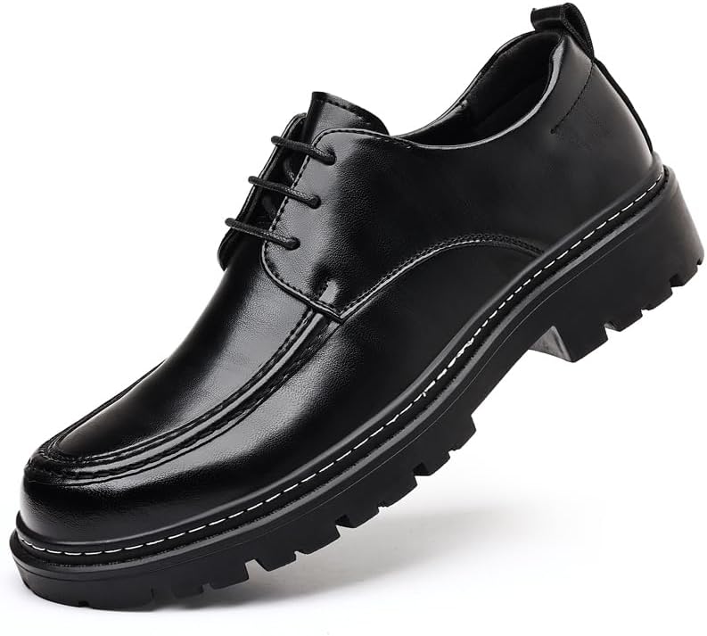 

Мужские дерби из кожи осенние бизнес-формальные туфли с толстой подошвой и клиновидным каблуком для свадьбы, жениха и повседневных костюмов Meixi Mobile, черный