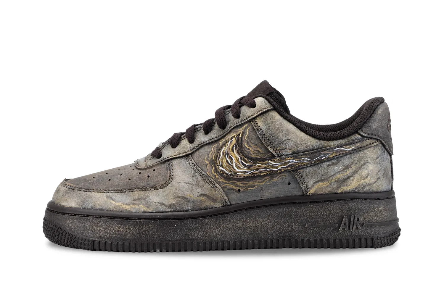 Кроссовки скейтбординг Nike Air Force 1 Low коричневые золотые — фото 3