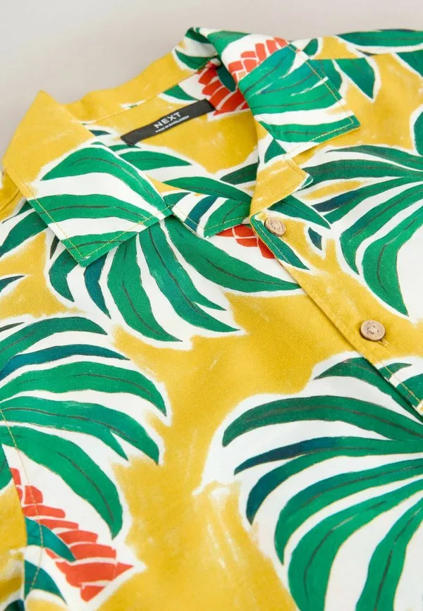 Рубашка стандартного кроя с коротким рукавом и отложным воротником Next, Ochre Yellow All Over Print Palms — фото 3