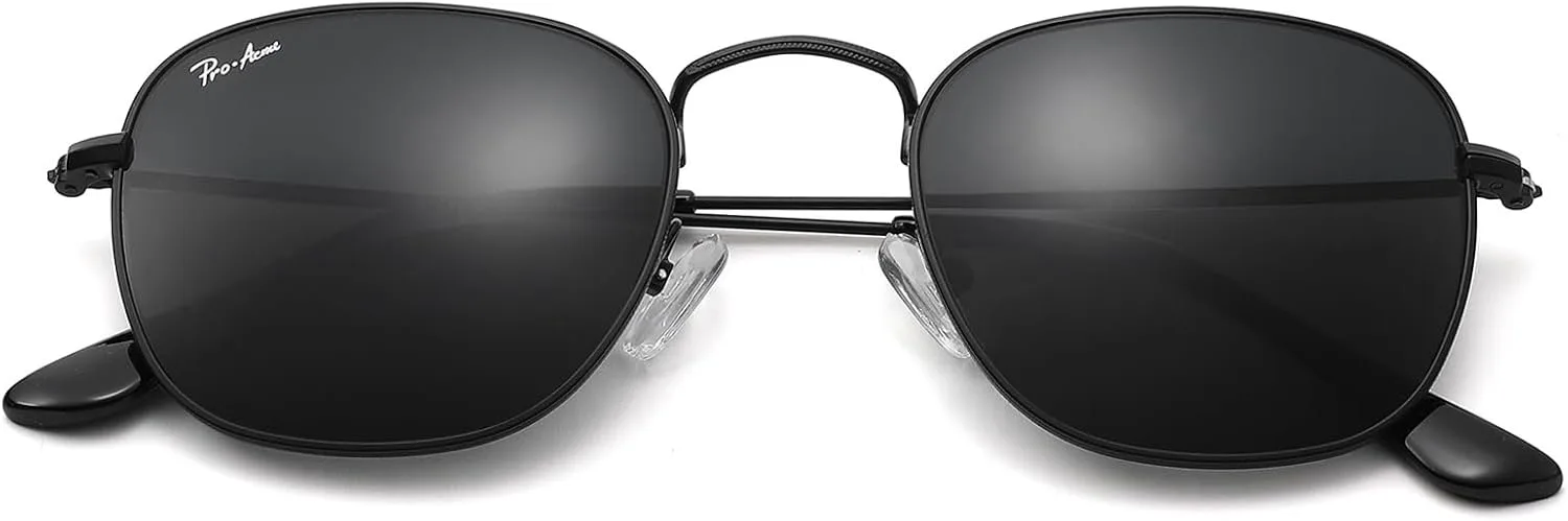 

Солнцезащитные очки Pro Acme Square с квадратными линзами, винтажной металлической оправой и защитой от УФ-излучения UV400. Модные солнцезащитные очки, Black/Grey