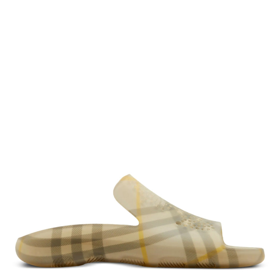 Burberry Equestrian Knight Stingray Check-Pattern Slides, Wheat Ip Check