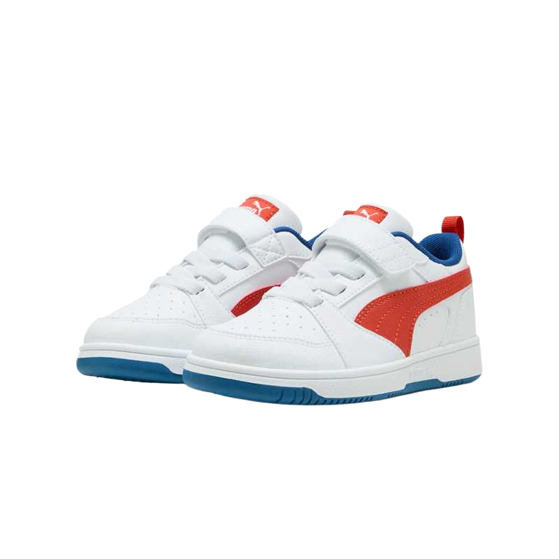 Rebound V6 Lo Low top детские скейтборд кроссовки PUMA, белый красный синий — фото 4