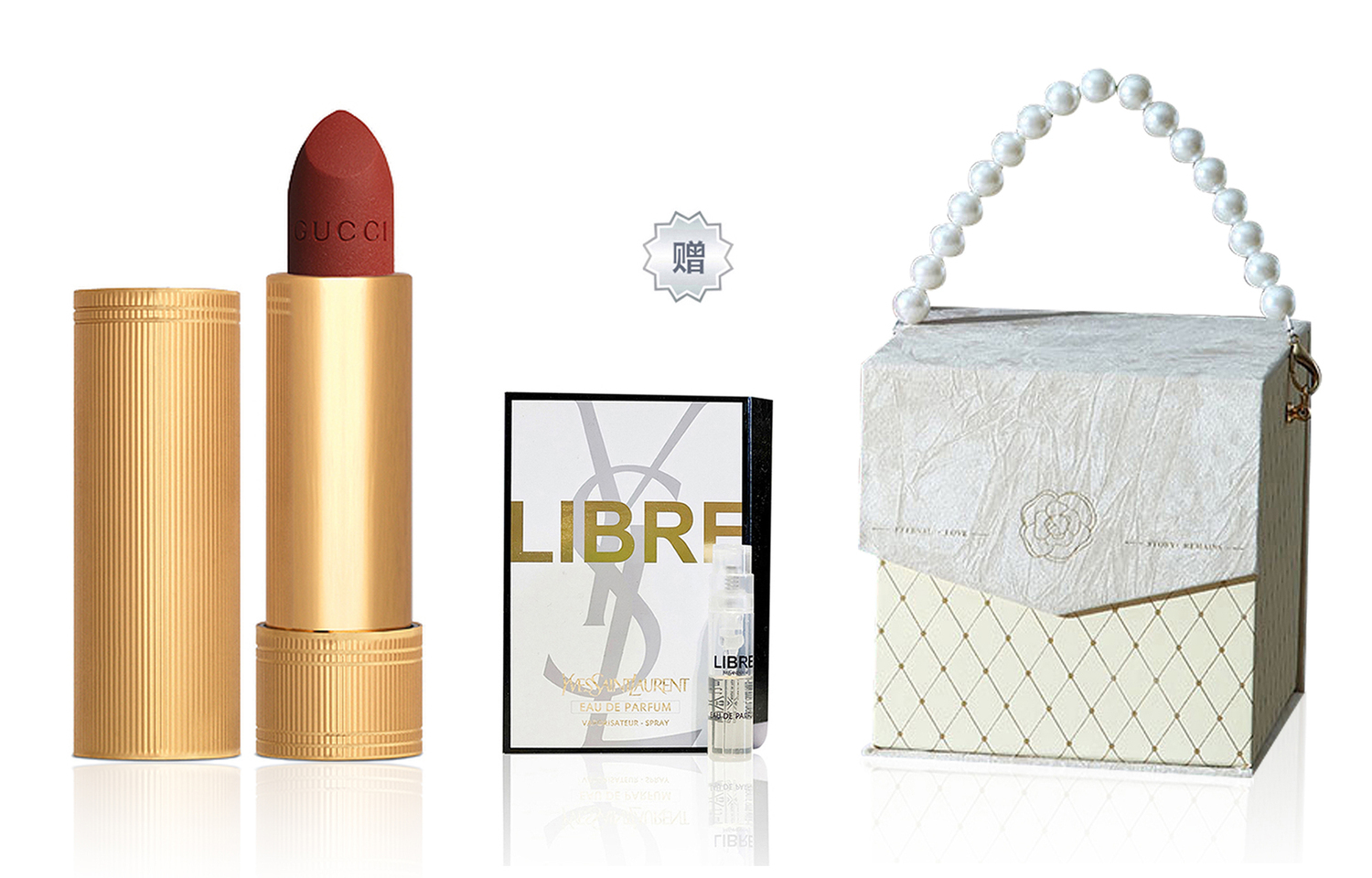 GUCCI Набор макияжа chanel inspired box с натуральным матовым финишем помада+пробник духов, подарок на день учителя — фото 4