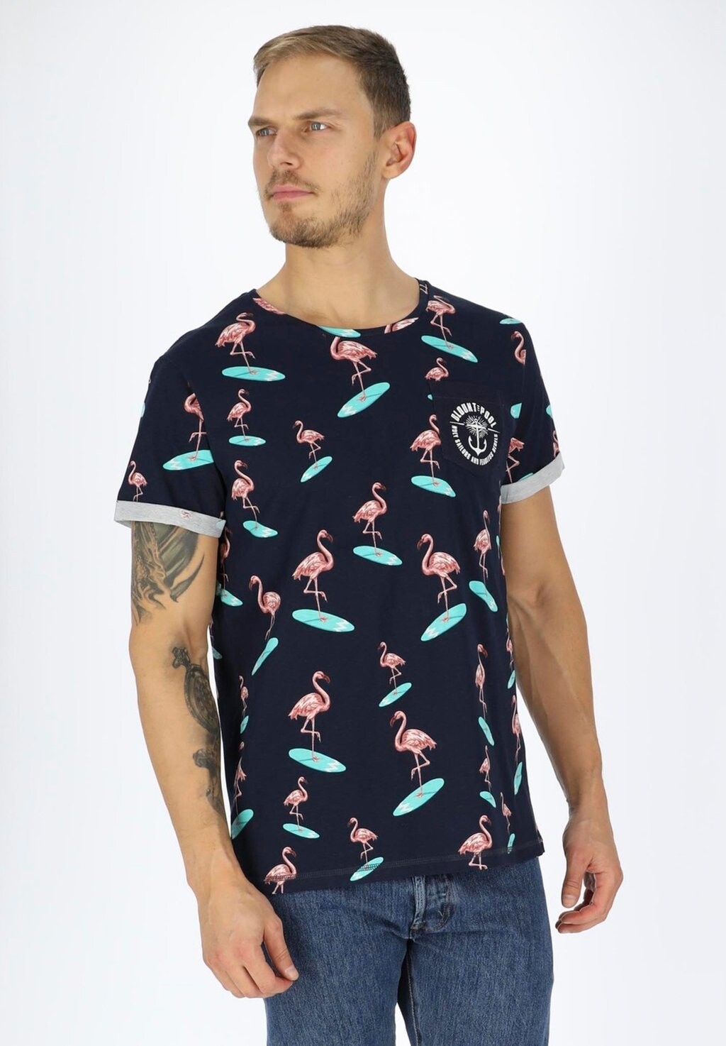 

Футболка с принтом TROPICAL POCKET Blount & Pool, цвет navy surfing flamingo