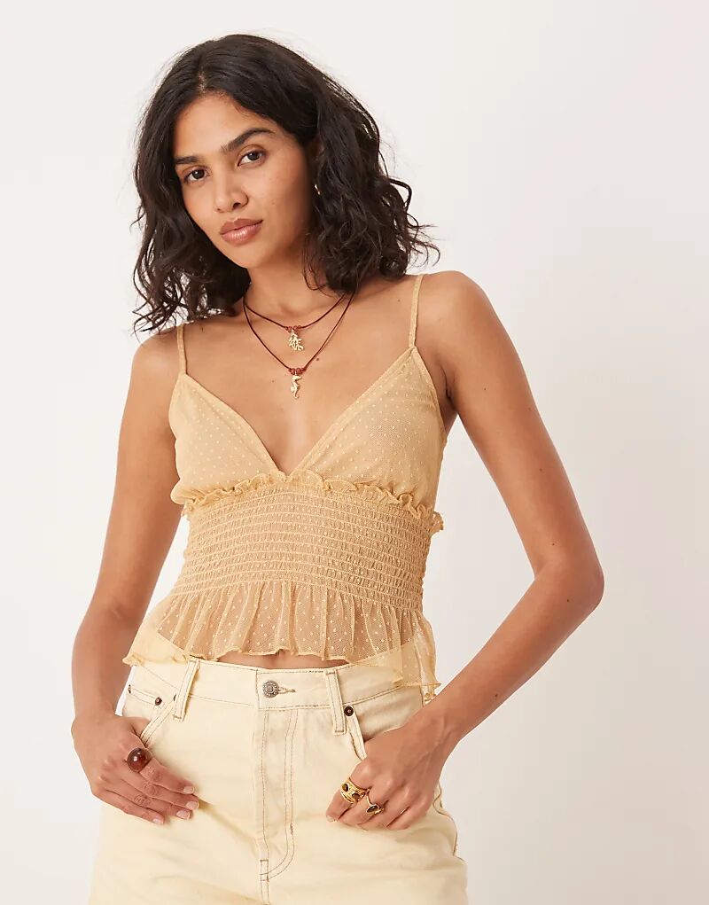 

Топ-борцовка ASOS DESIGN из текстурированной сетки с баской цвета экрю