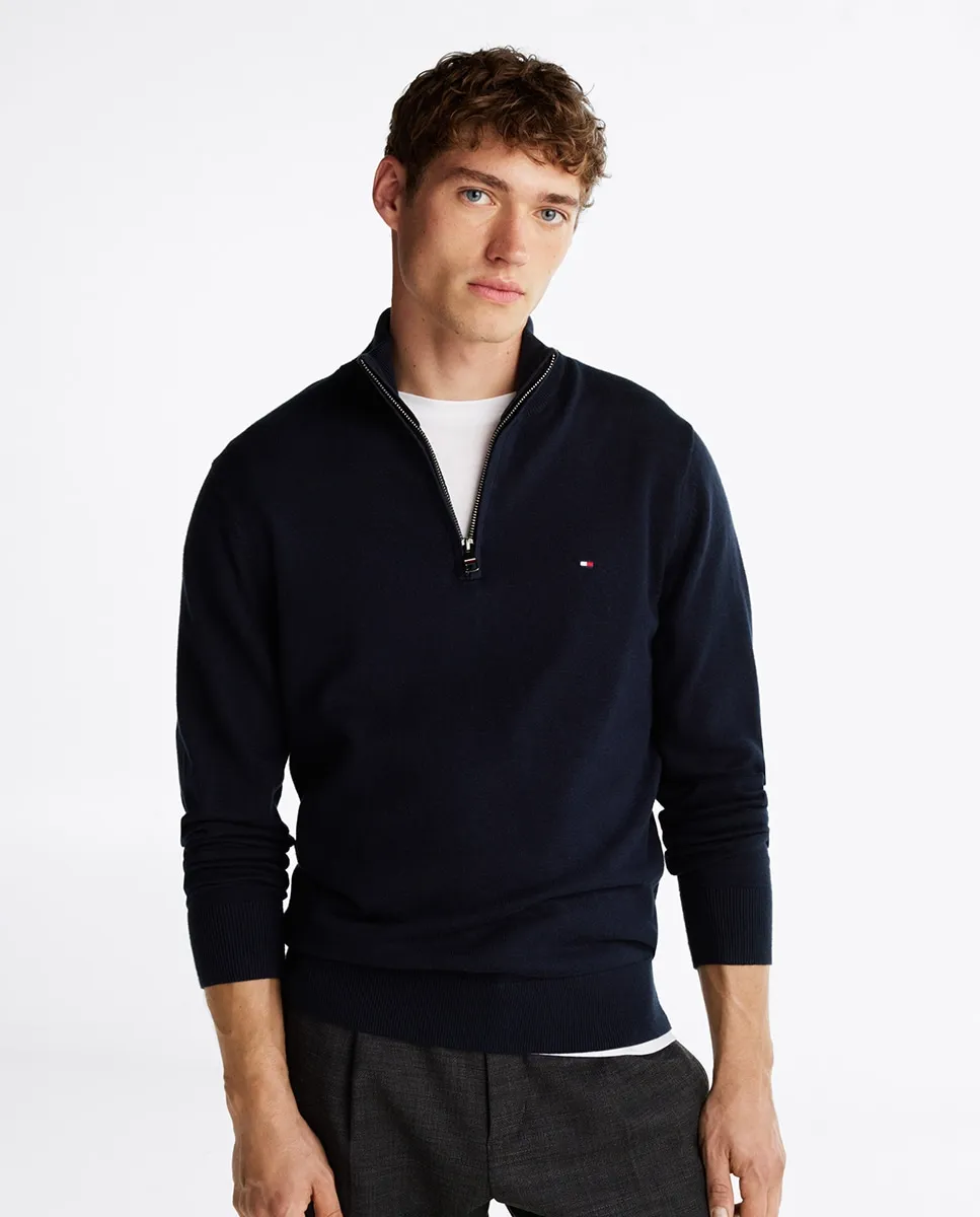 

Мужской свитер однотонный с полузастежкой-молнией Tommy Hilfiger, темно-синий