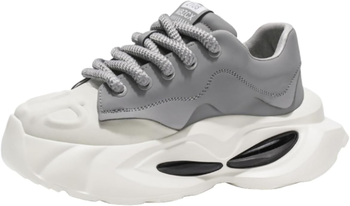 

Мужские спортивные кроссовки на толстой подошве с двухцветными шнурками, комбинированным верхом и уникальным противоскользящим рисунком, подходят для повседневной носки и занятий спортом Khwfjas, серый