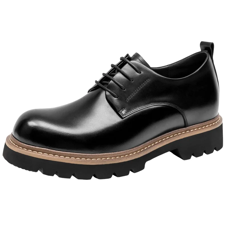 Мужские повседневные туфли из натуральной кожи Top Grain GOG, Black, Height-Increasing 7cm